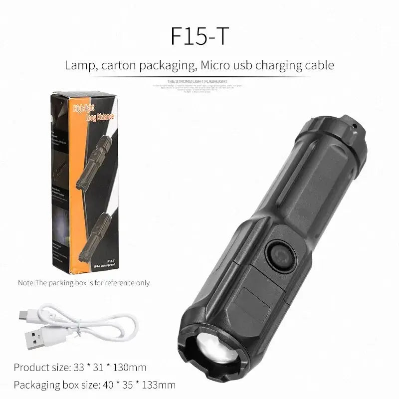 Telescopic Zoom Tactical Flashlights Rechargeable LED Torch 4 Lighting Modes Long-Range Waterproof Camping Fishing Flashlight