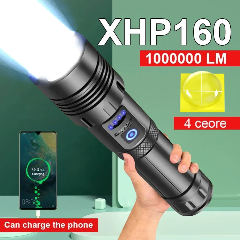 Super XHP160 Powerful Led Flashlight High Power waterproof Torch Light Rechargeable Tactical Flashlight 18650 Usb Camping Lamp