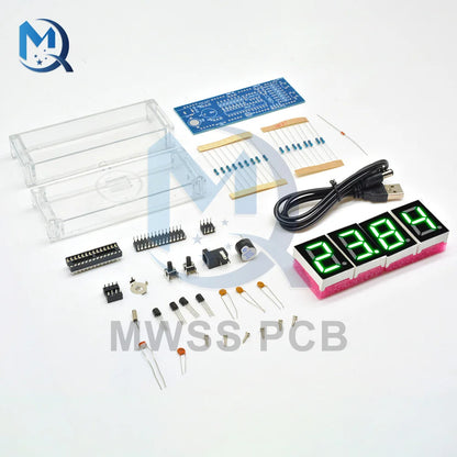 DIY KIT Electronic Clock LED Microcontroller Kit Digital Clock Time Light Control Temperature Thermometer Red/Blue/Green/White