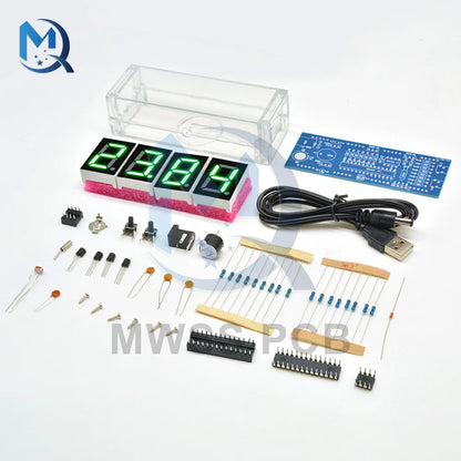 DIY KIT Electronic Clock LED Microcontroller Kit Digital Clock Time Light Control Temperature Thermometer Red/Blue/Green/White