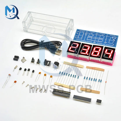 DIY KIT Electronic Clock LED Microcontroller Kit Digital Clock Time Light Control Temperature Thermometer Red/Blue/Green/White