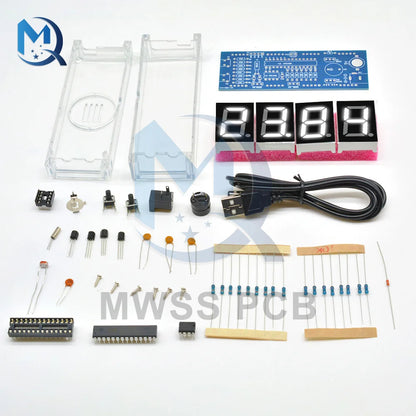 DIY KIT Electronic Clock LED Microcontroller Kit Digital Clock Time Light Control Temperature Thermometer Red/Blue/Green/White