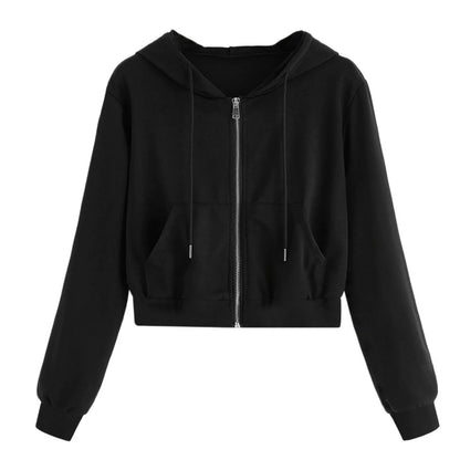 Korean Style Streetwear 2024 New Hooded Casual Solid Zipper Pocket Sleeve Sweatshirt Long Shirt Tops Women Women'S Blouse кофта