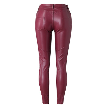 PU Leather Skinny Pants for Women Slim Fit Leggings Pants Solid Casual Sexy Stretch Bodycon Trousers High Waist Pencil Pants