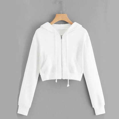 Korean Style Streetwear 2024 New Hooded Casual Solid Zipper Pocket Sleeve Sweatshirt Long Shirt Tops Women Women'S Blouse кофта