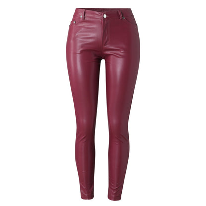 PU Leather Skinny Pants for Women Slim Fit Leggings Pants Solid Casual Sexy Stretch Bodycon Trousers High Waist Pencil Pants