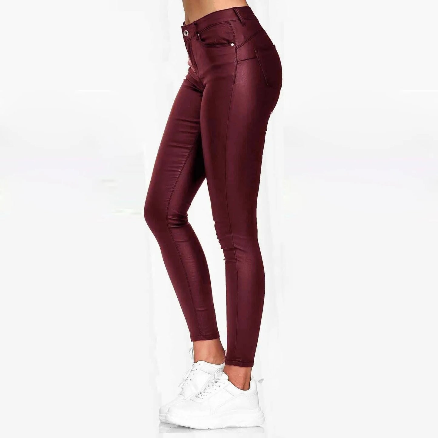 PU Leather Skinny Pants for Women Slim Fit Leggings Pants Solid Casual Sexy Stretch Bodycon Trousers High Waist Pencil Pants