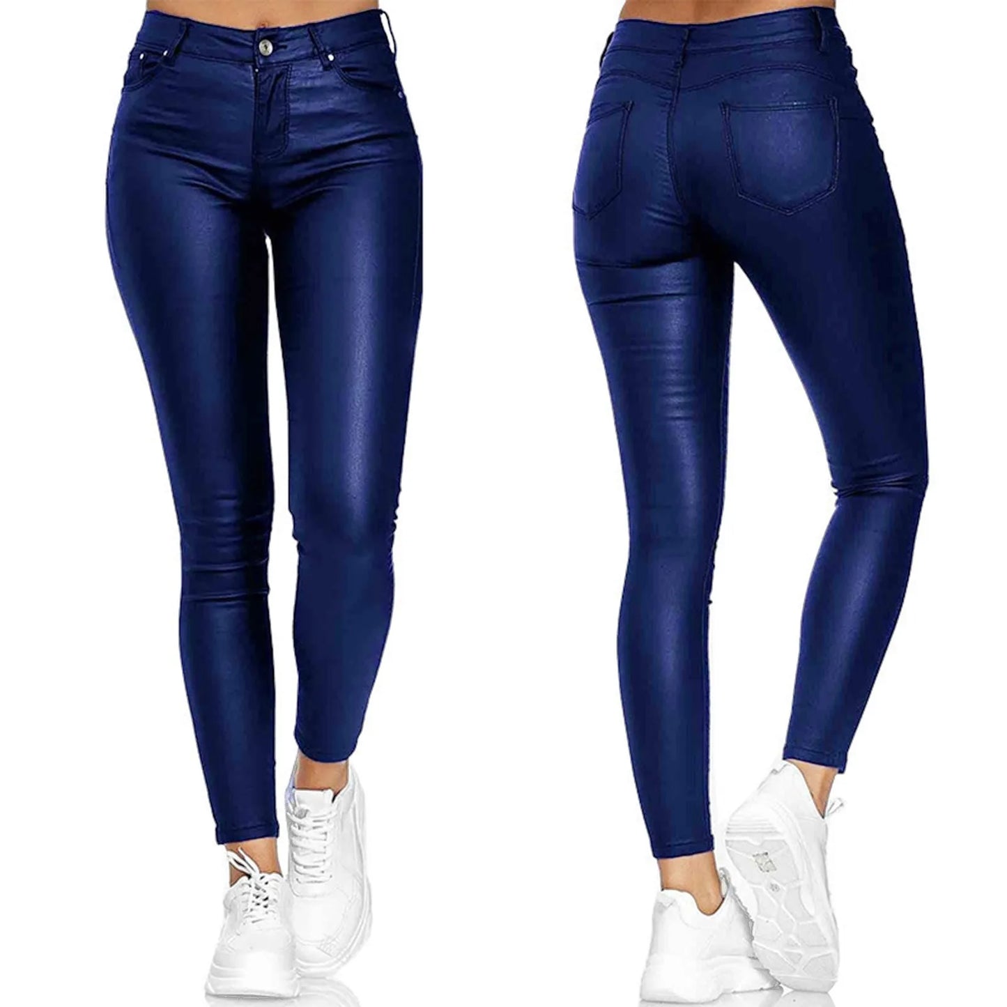 PU Leather Skinny Pants for Women Slim Fit Leggings Pants Solid Casual Sexy Stretch Bodycon Trousers High Waist Pencil Pants