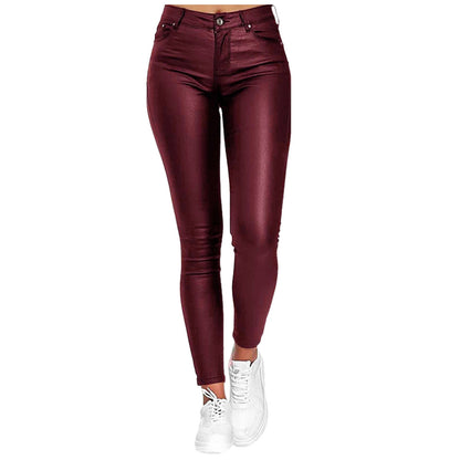 PU Leather Skinny Pants for Women Slim Fit Leggings Pants Solid Casual Sexy Stretch Bodycon Trousers High Waist Pencil Pants