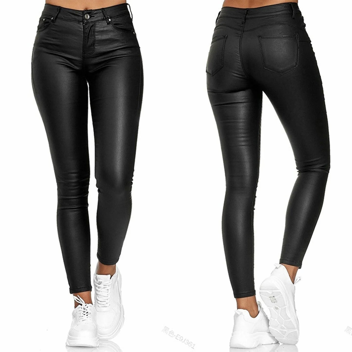 PU Leather Skinny Pants for Women Slim Fit Leggings Pants Solid Casual Sexy Stretch Bodycon Trousers High Waist Pencil Pants